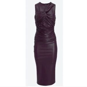 NEW Express Small S body contour faux leather burgundy twist Sleeveless Dress